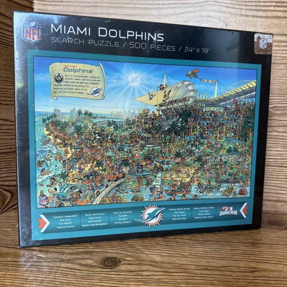 NFL Miami Dolphins 500 Piece Search Puzzle Find Joe Journeyman Sealed‎ New 24x18